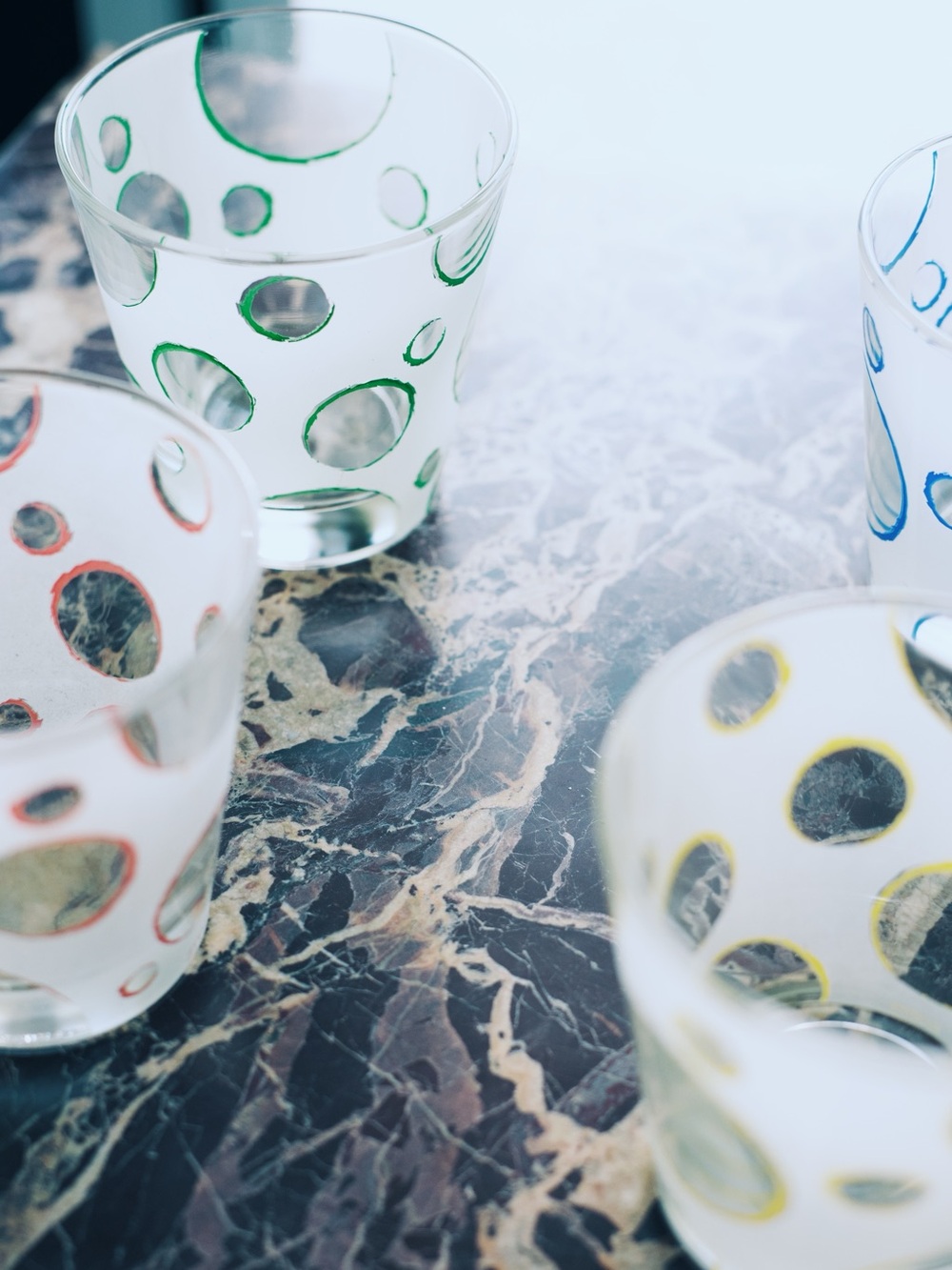 Set of Polka Dot Glass Tumblers — Multicolor Accents